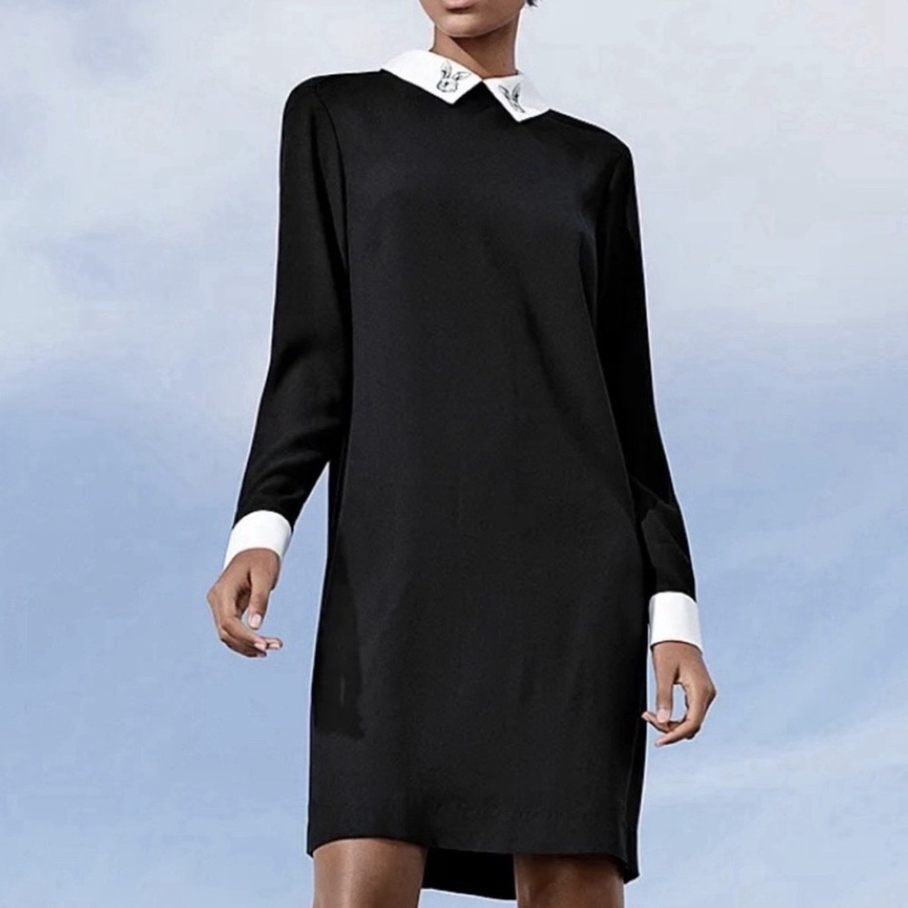 Victoria Beckham Target Bunny Collared Dress Black White Long Sleeve Size XS NWT